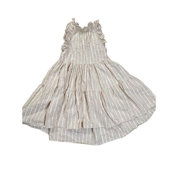 ULLA JOHNSON Tamsin Striped Cotton Ruffle Flutter Sleeve Trapeze Dress - Picture 5 of 12